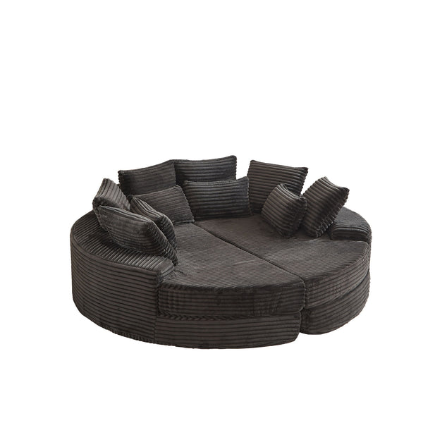 Round Oversized Sofa Bed With 5 Throw Pillows