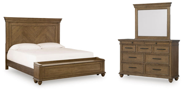 Karallin - 3 Pc. - Queen Panel Storage Bed, Dresser And Mirror - Medium Brown