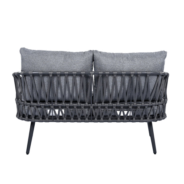 4 Piece Outdoor Patio Furniture Set, Metal Chairs With Woven Rope U Shaped Backrest