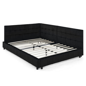 Storage Elegant Upholstered Tufted Bed Frame With Backrest And Armrests