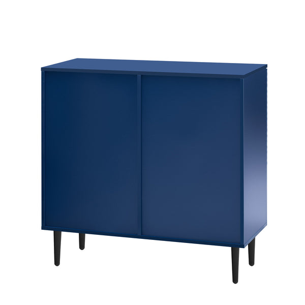 Side Cabinet With Adjustable Shelves And Geometric Door Panels - Navy Blue