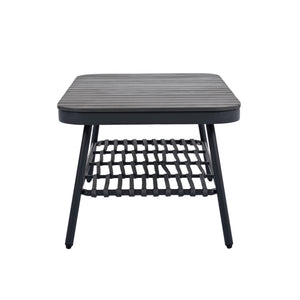 4 Piece Outdoor Patio Furniture Set, Metal Chairs With Woven Rope U Shaped Backrest