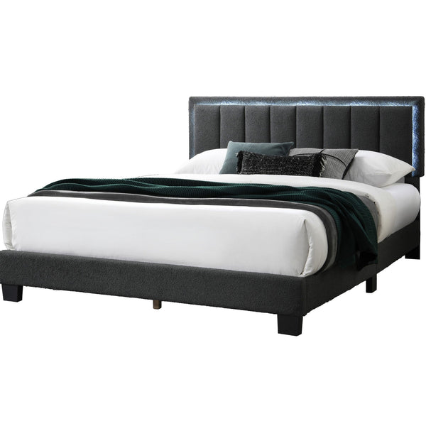 Bed With Channel Tufting And Built In LED Headboard