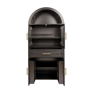 Arched Kitchen Pantry Cabinet With Adjustable Shelves & Barn Door Design