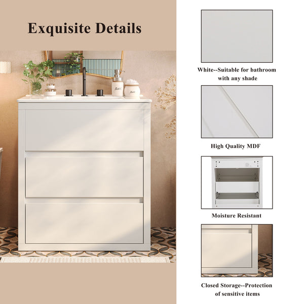 Freestanding Bathroom Vanity With Ceramic Sink, 2 Full Extension Drawers