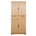 Fluted Kitchen Pantry Cabinet With 3 Keyboard Drawers & 6 Door Shelves Adjustable