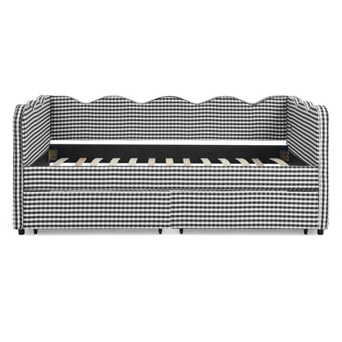Gingham Daybed With USB Charging Port, Wave-Shaped Design