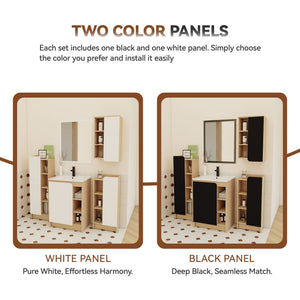 4 Piece Bathroom Vanity Set With Sink, Vanity Combo With Storage Cabinets - Black / Light Oak / White