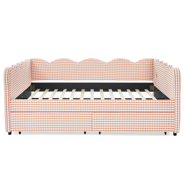 Gingham Daybed & USB Charging Port, Wave Shaped Design