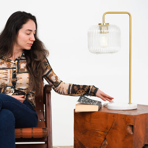 Haven - Clear Table Lamp, Button Control - Gold / White / White Marble