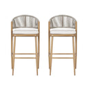 Outdoor Bar Height Metal Frame Counter Stools With Scallop Shaped Backrest & Water Resistant Cushions