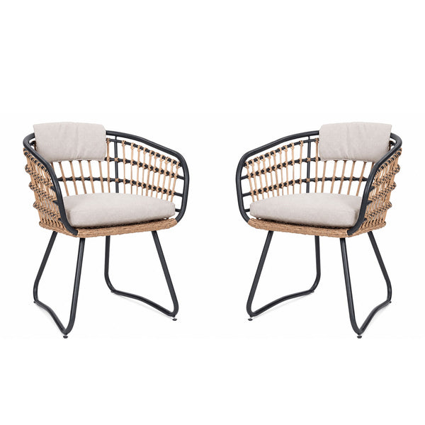Patio All Weather Armchairs With Cushions (Set of 2) - Beige