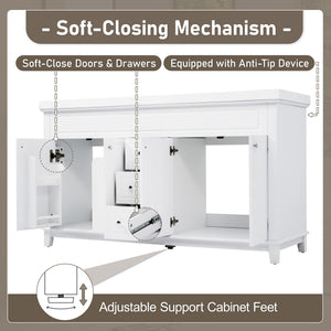 Bathroom Vanity With Double Sinks, 3 Drawers & 4 Doors - White