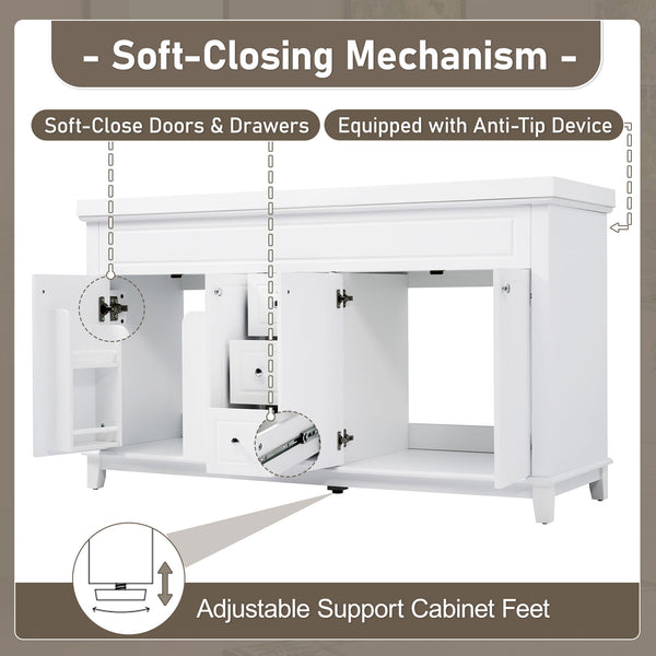 Bathroom Vanity With Double Sinks, 3 Drawers & 4 Doors - White