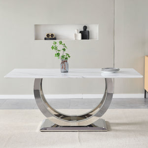 Rectangular Dining Table - Silver / White