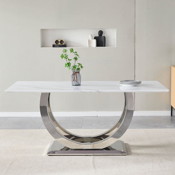 Rectangular Dining Table - Silver / White