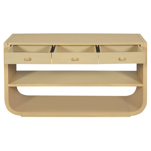 Console Table With 3 Soft Close Drawers & 2 Open Shelves - Natural