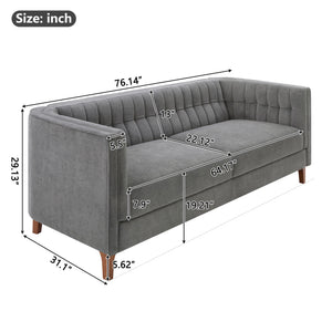 Modern 3 Seater Sofa, Upholstered Couch With Curved Armrests