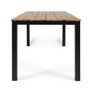 3 Piece Outdoor Dining Set, Rectangular Patio Table & 2 Benches - Black / Teak