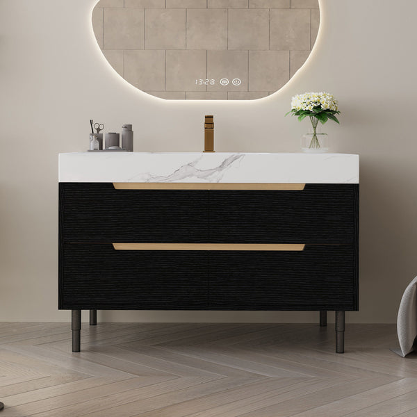 Bathroom Vanity With Undermount Sink, 4 Drawers Storage, Free Standing / Wall Mounted - Black / White