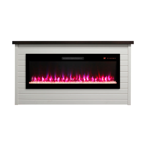 65" Electric Fireplace With Wall Mantel, 50" Fireplace Insert Heater, Remote Control, Timer For Living Room - Antique White