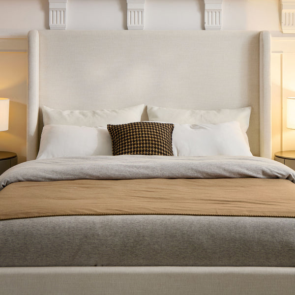 Carmen - Full Size Upholstered Wingback Bed - Ivory
