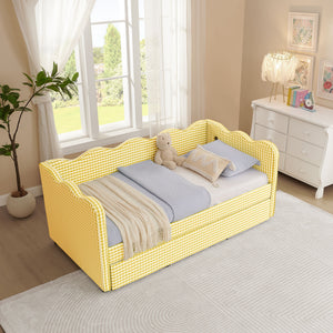 Gingham Daybed With USB Charging Port, Wave-Shaped Design