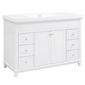 Bathroom Vanity & Sink, 6 Soft Close Drawers & Double Doors - White