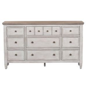 Heartland - 9 Drawer Dresser - Antique White / Tobacco Tops