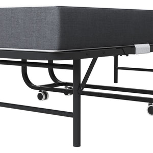 Twin Folding Bed With Adjustable Headboard & Memory Foam Mattress, Portable Coton Wheels For Tall People, Space-Saving Guest Bed - Black