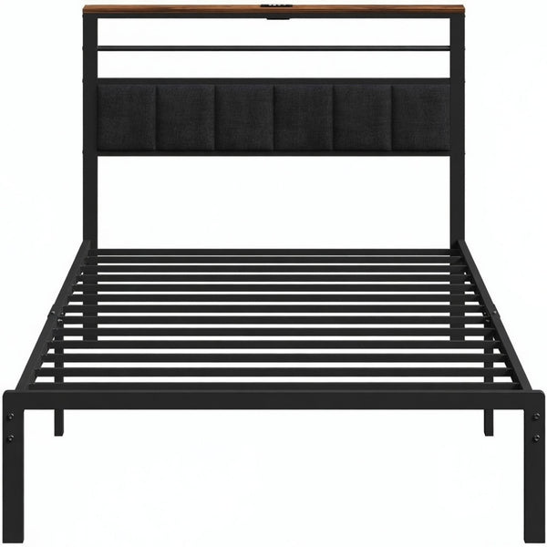 Platform Bed Frame With Charging Station & Headboard Storage