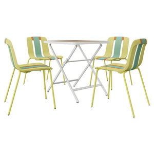 4 Piece Set Of Color Block Designed Single Chairs With Folding Square Table - Grain Yellow / Haze Green / Khaki / Tropical Orange / White