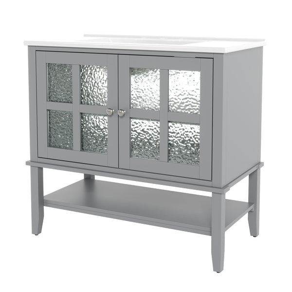 Bathroom Vanity With Ceramic Sink, Adjustable & Open Shelf