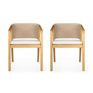 Outdoor Dining Set 1 Table 4 Chairs (Set of 5) - Teak / Beige