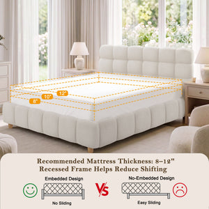 Pula - Queen Platform Bed With Upholstered Headboard, Slat Support, No Box Spring Needed - Ivory