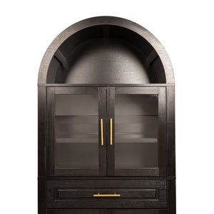 Arched Kitchen Pantry Cabinet With Adjustable Shelves And Barn Door Design