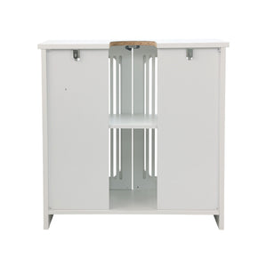 Louvered Double Door Floor Standing Bathroom Vanity Cabinet With Adjustable Shelf - White