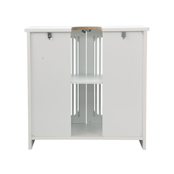 Louvered Double Door Floor Standing Bathroom Vanity Cabinet With Adjustable Shelf - White