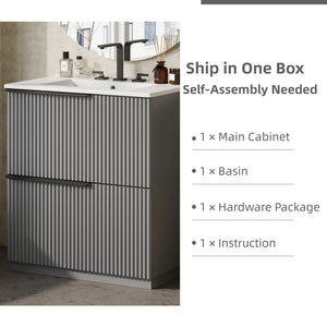 Fluted Bathroom Vanity With Ceramic Sink, Freestanding Cabinet