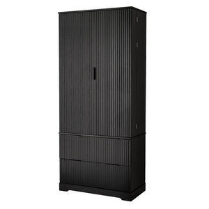 Fluted Kitchen Pantry Cabinet With 2 Large Drawers & 8 Door Spice Rack