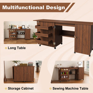 Foldable Sewing Table With Locking Casters