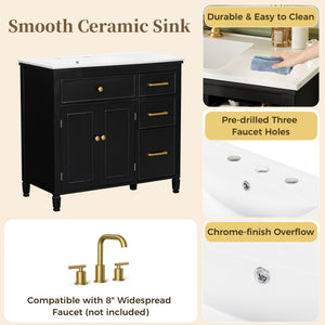 Bathroom Vanity With Sink Top, 3 Soft Closing Drawers