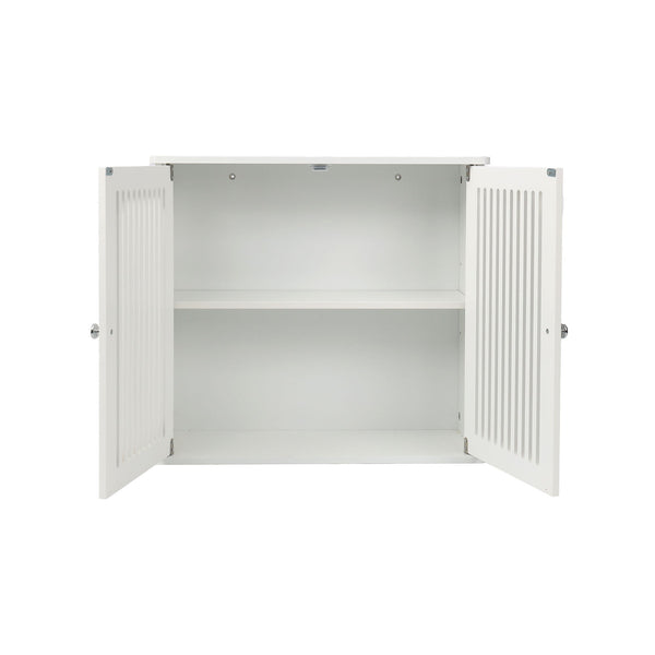 Louvered Double Door Wall Mounted Bathroom Cabinet - White
