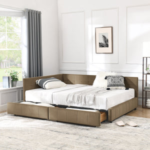 Storage Upholstered Tufted Bed Frame With Backrest And Armrests