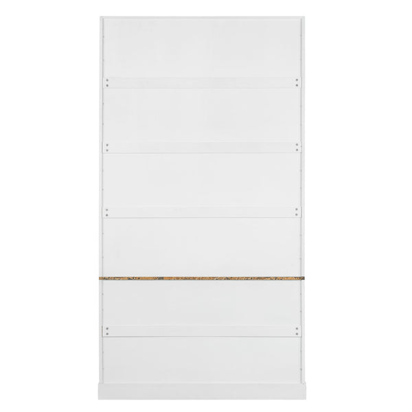 Tall Bookcase Storage Cabinet With 3 Open Shelves & Fluted Double Doors