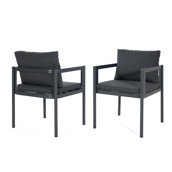 7 Piece Outdoor Dining Set With Table And 6 Chairs - Black / Gray / Teak
