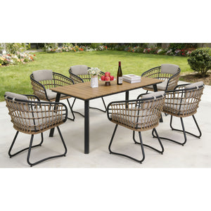 7 Piece Outdoor Patio Dining Set For 6, Chairs With Cushions And Table - Yellow