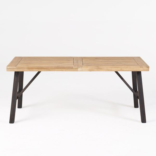 Outdoor Weather Resistant Dining Table With Slat Panel Design - Natural / Gray