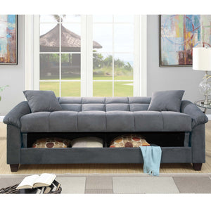 Adjustable Sofa With Hidden Storage And USB Port, Plush Cube Pattern Couch With Pillows - Gray