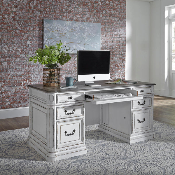 Magnolia Manor - 5 Piece Home Office Set (Complete Desk) - Antique White